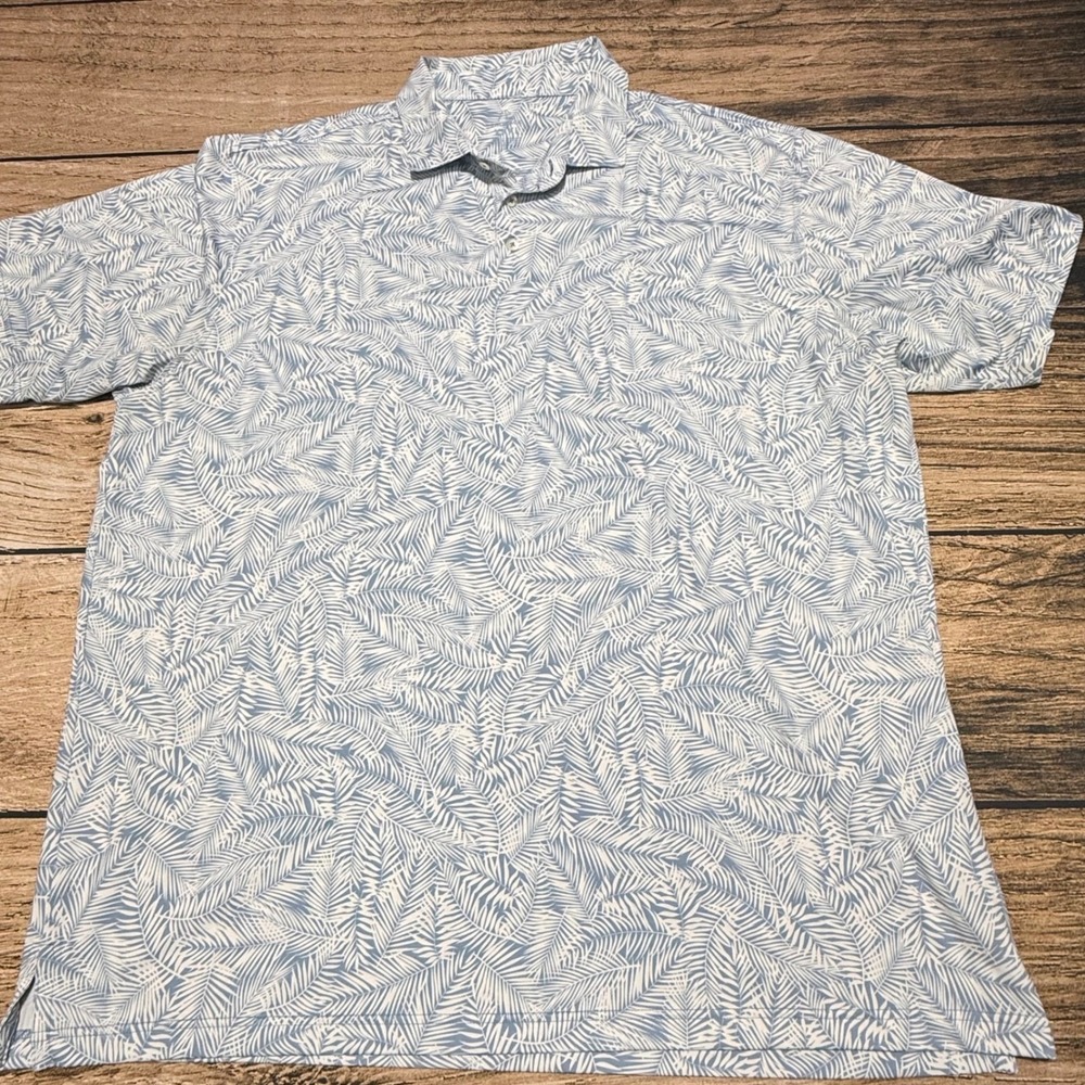 Rhoback Polo Shirt Mens XXXL Blue White Palm Leaf Tropical Performance Golf - Picture 2 of 7